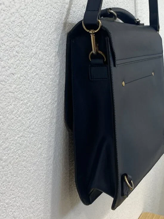 Luccica Navy Blue Leather Satchel Shoulder Bag Briefcase Minimalist Korean Desig - Picture 10 of 15